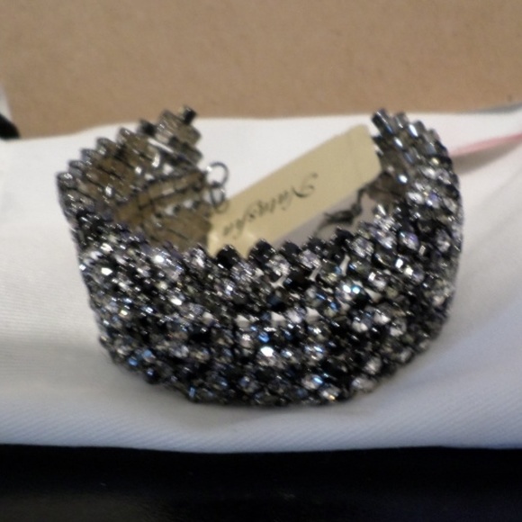 NATASHA BLACK & CLEAR RHINESTONE CUFF BRACELET - Picture 1 of 2